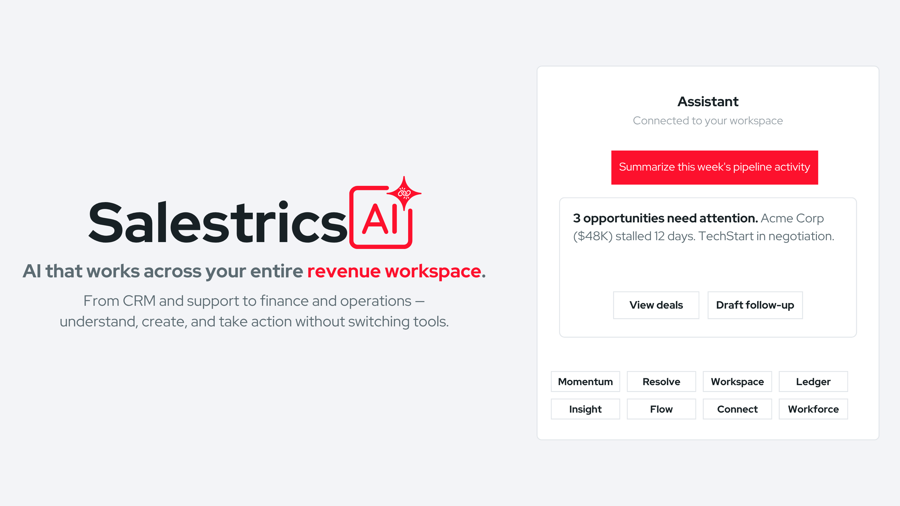 Salestrics AI — intelligence across your entire revenue workspace